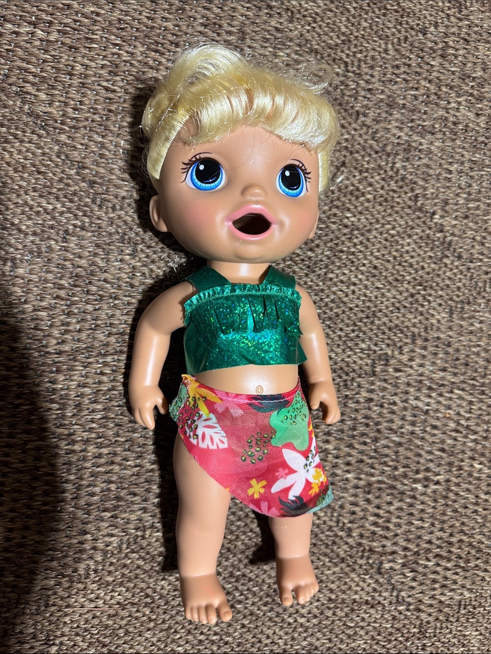 Green Top Baby Doll with Floral Skirt - Kids Toys